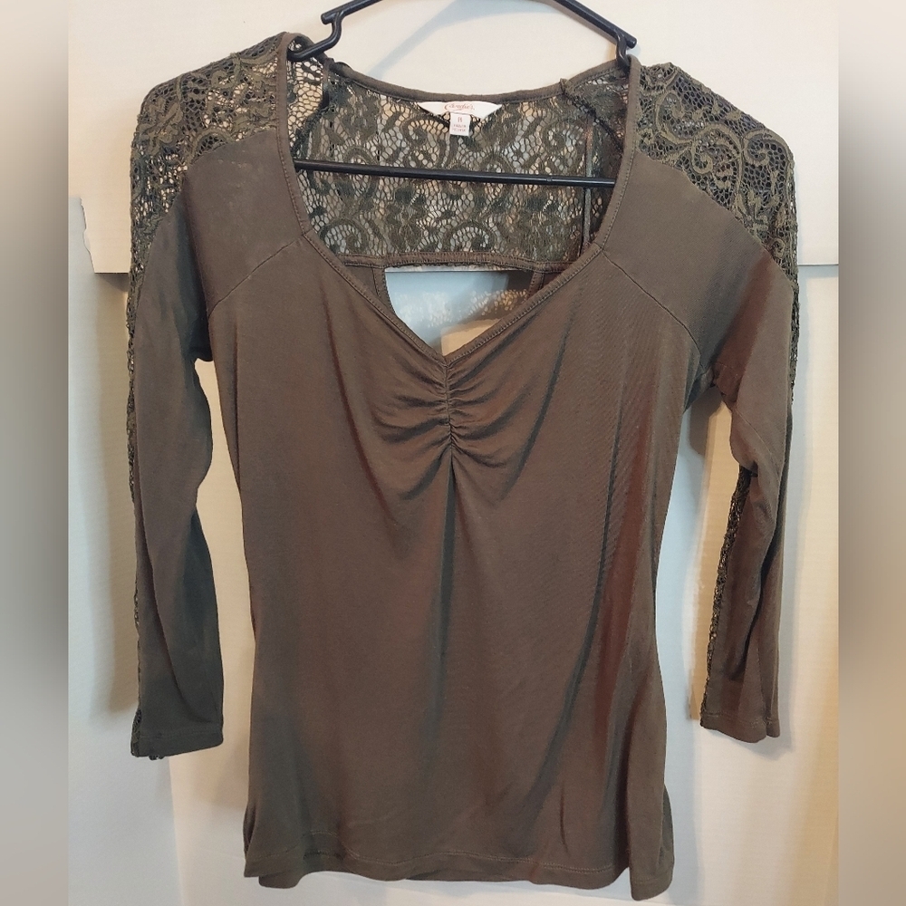 Candie’s Brown Lace Top Half Long Sleeve Women’s Size Large  Shirt